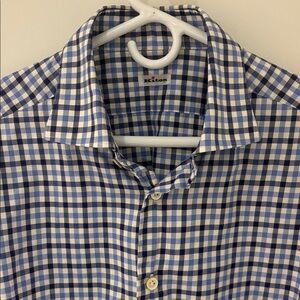 KITON Plaid print blue checkered dress shirt